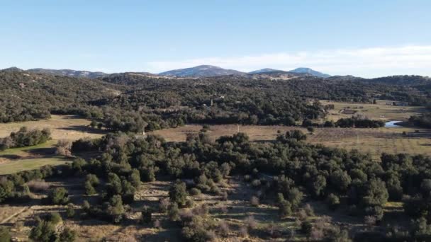 Vista aérea del valle con tierras de cultivo y bosque en Julian, California, EE.UU. — Vídeos de Stock