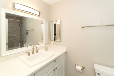 Küçük modern banyo iç mimarisi. 