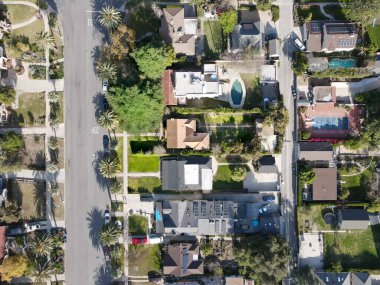 Aerial top view of Pasadena neighborhood in California clipart