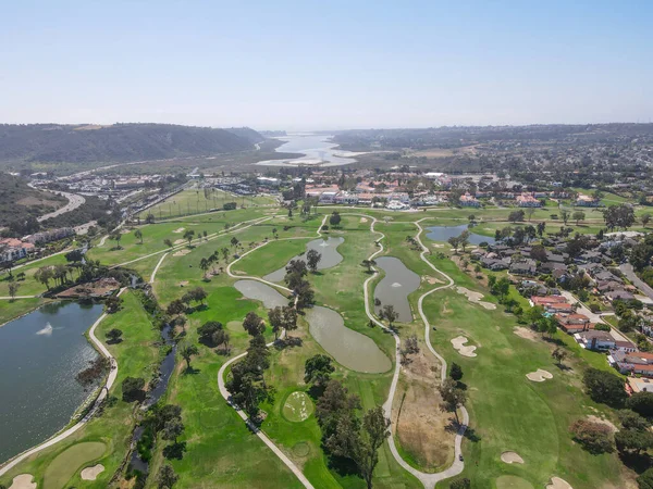 Aerial view of golf surrounded by villas and condos with golf in Carlsbad, North County San Diego — Stock Photo, Image