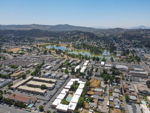 Aerial view of the suburb city of Lakeside, San Diego, Southern California, USA