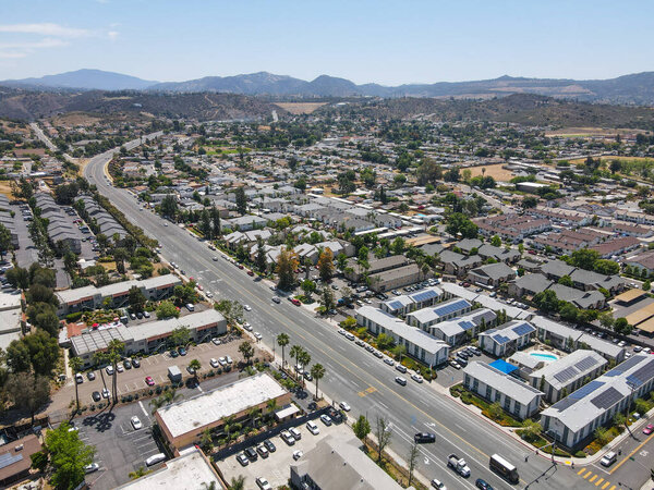 Aerial view of the suburb city of Lakeside, San Diego, Southern California, USA