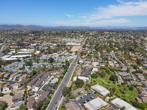 Aerial view of suburb area with residential villa in San Diego, Encinitas, South California, USA.