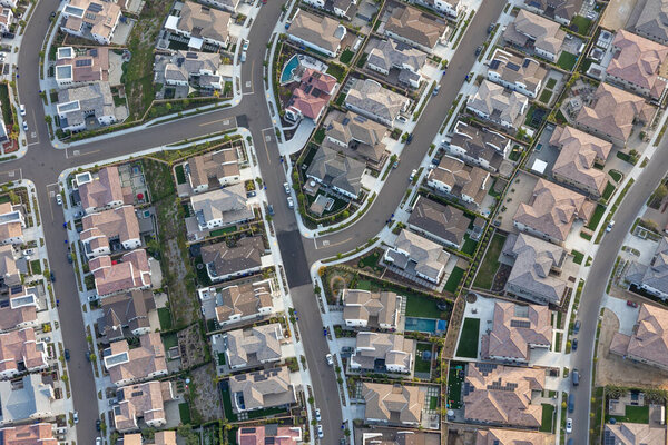 Aerial view of Carmel Valley with suburban neighborhood San Diego, California, USA.