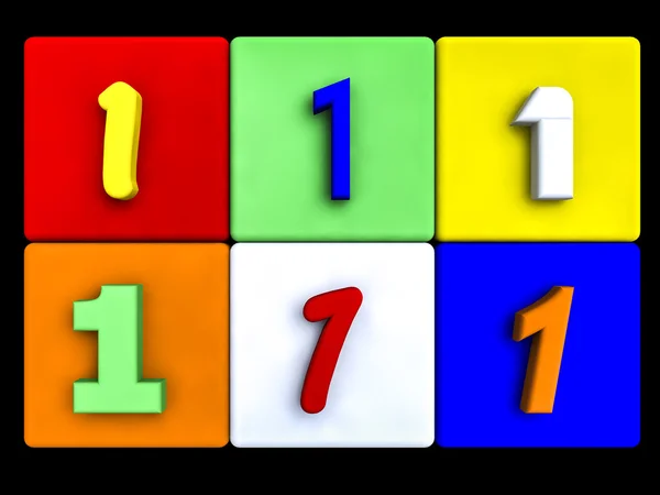 Various numbers 1 on colored cubes — Stock Photo, Image