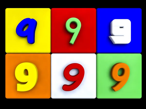 Various numbers 9 on colored cubes — Stock Photo, Image