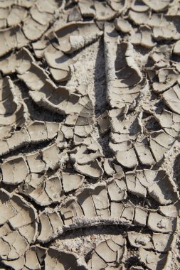 Doğal kuraklık kavramı: erozyonun neden olduğu kil toprak çatlakları. Kuru çatlamış zemin dokusu arkaplanı