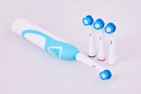 Spare Brush Heads Electric Toothbrush White Background Brush Cleans Much — Stock Photo, Image