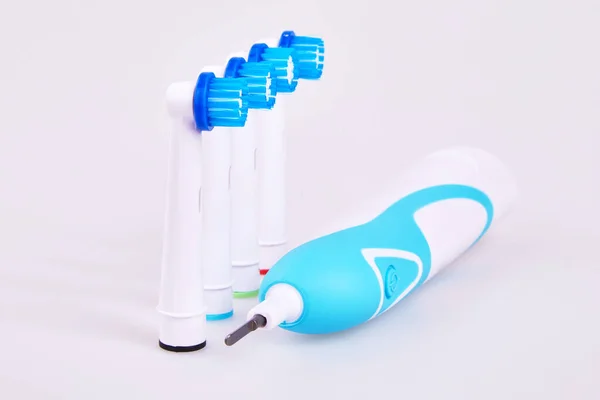 Spare Brush Heads Electric Toothbrush White Background Brush Cleans Much — Stock Photo, Image