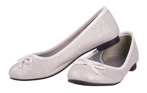 Silver Glitter Flat Shoes Ballet Flats Isolated White Background Clipping — Foto Stock
