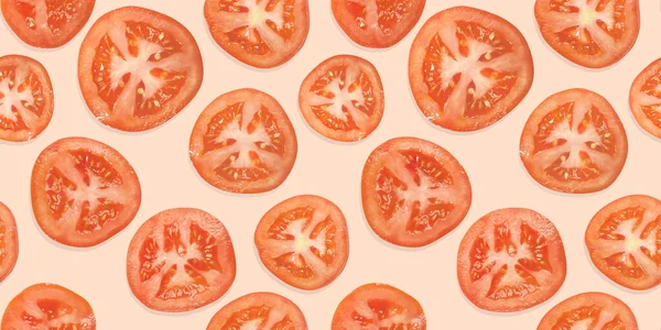 Skivade Tomater Sömlösa Mönster Rosa Bakgrund — Stockfoto