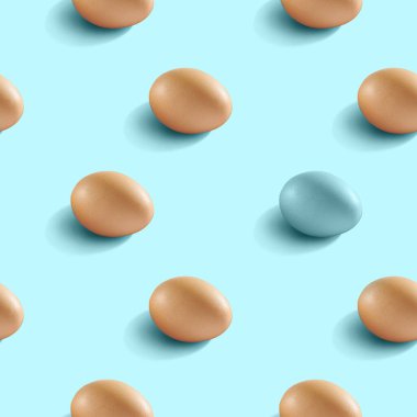 Mavi arka planda yumurtaları olan paskalya desenleri. Paskalya baskısı. 