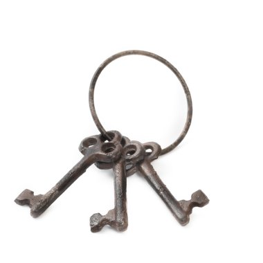 Old rusty keys isolated 