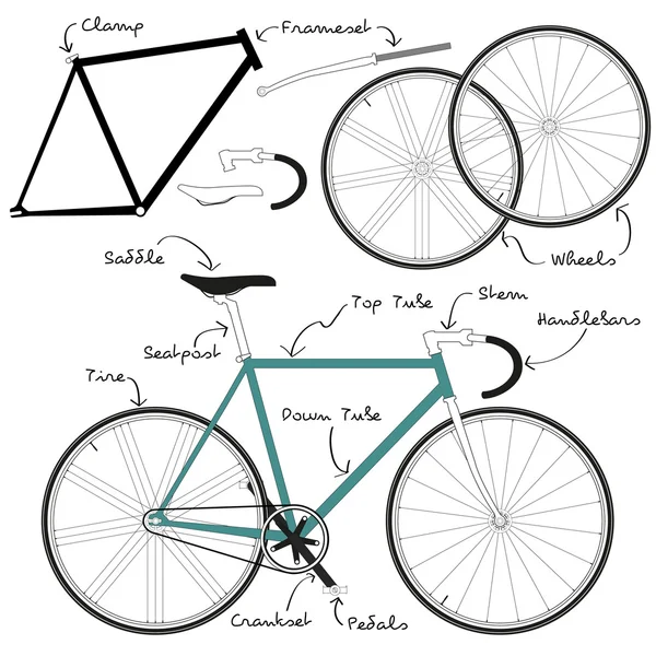 Części rowerowe fixie — Wektor stockowy