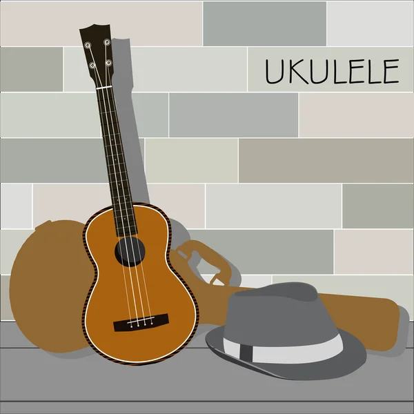 Ukulele și Panama Hat — Vector de stoc