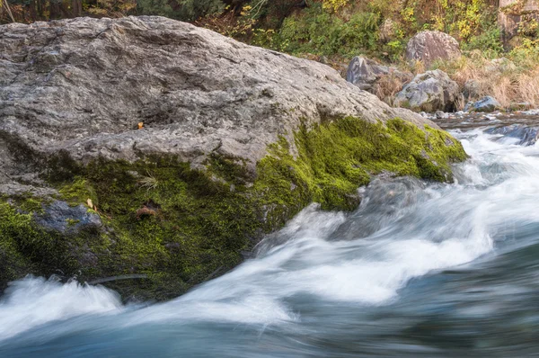 Yosunlu granit kaya ahainst hızlı Flowing Nehri