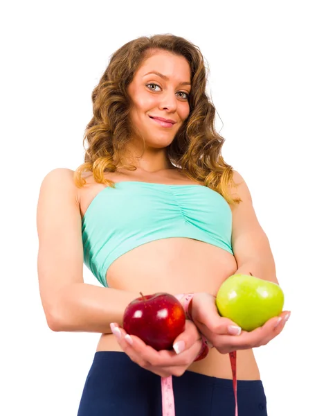 Mulher bonita segurando frutas frescas — Fotografia de Stock