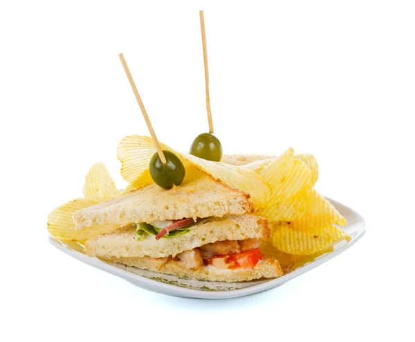 Sandwich with potato crisps. — Stock Photo, Image