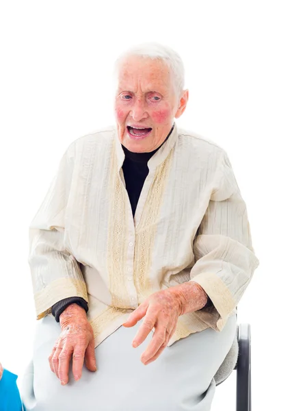 Yaşlı kadın konuşuyor — Stok fotoğraf
