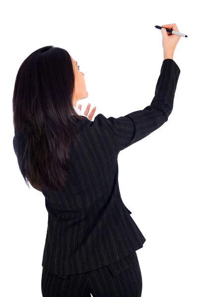 Woman writing or drawing on virtual board — Stock Photo, Image