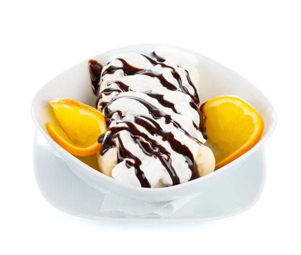 Freshly made banana split dessert — Stock Photo, Image