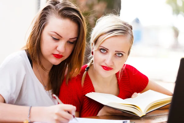 Flicka studenter gör läxor — Stockfoto