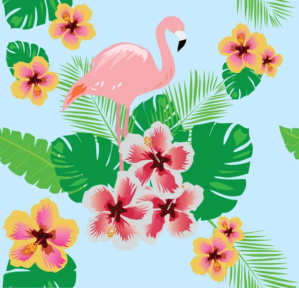 Flamingo com flores — Vetor de Stock
