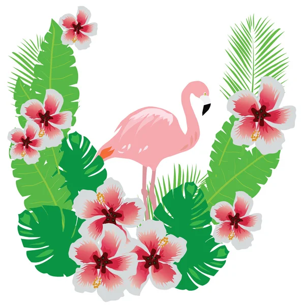 Flamingo met bloemen — Stockvector