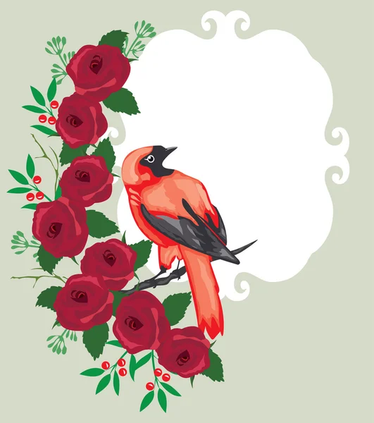 Floral Frame With Birds — Stock Vector