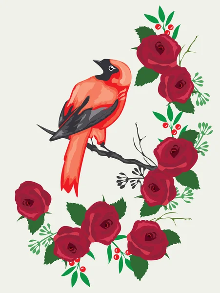 Kuşlar ile çerçeve çiçek — Stok Vektör