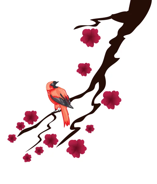 Kuş ile çiçek şube — Stok Vektör