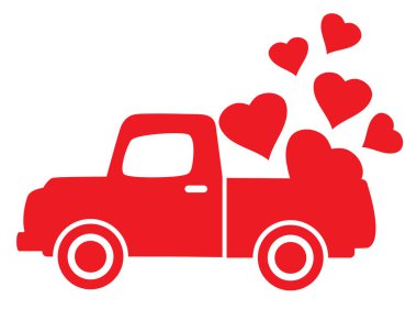 Vector illustration of valentine truck with hearts, loads of hearts. vector