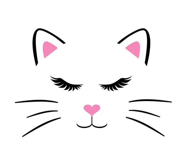 Ilustración Vectorial Una Cara Gato Rosa Con Pestañas Largas — Vector de stock