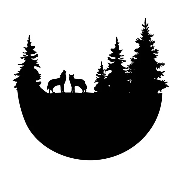 Διανυσματική Απεικόνιση Λογότυπου Δάσος Λύκοι Έννοια Λογότυπο — Διανυσματικό Αρχείο