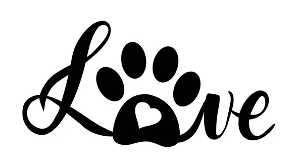 Vector Illustration Love Pet Logo Concept Cat Dog Paw Print — Stock Vector