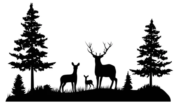 Vector Illustration Deer Family Woods — 스톡 벡터