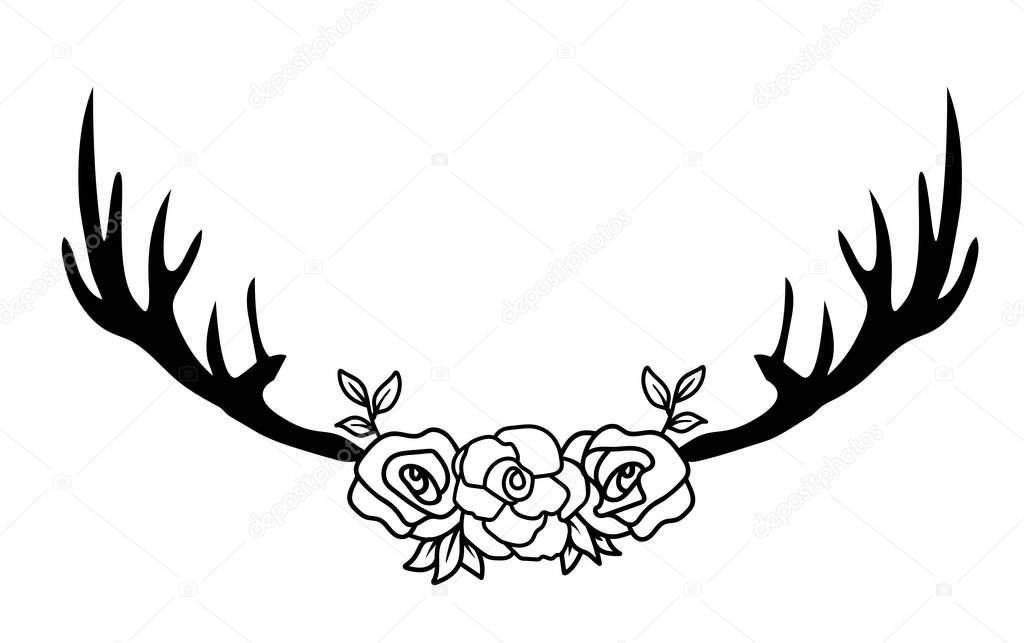 vector illustration of floral antlers, boho flowers deer antlers.