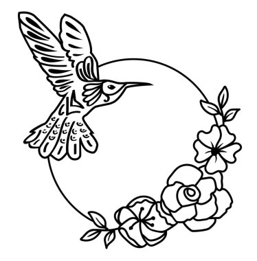 Bir sinekkuşu ile çiçek çerçevesinin vektör çizimi.
