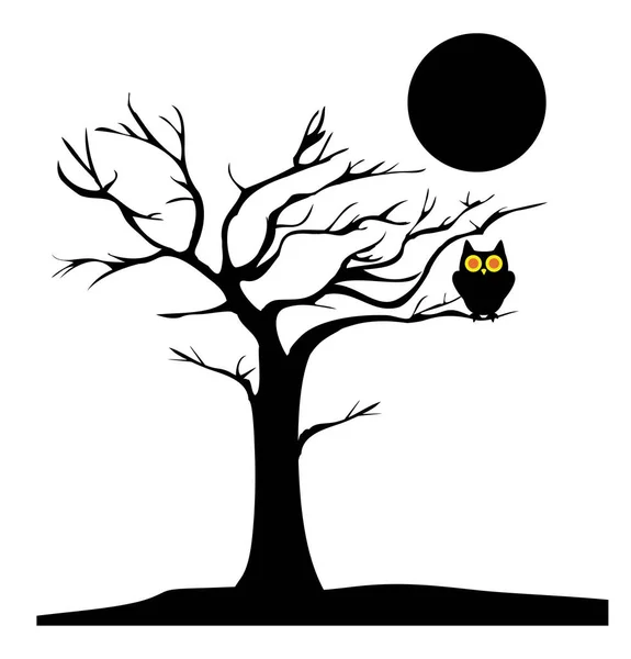 Векторна Ілюстрація Дивного Дерева Совою Яскравими Очима Місяцем — стоковий вектор