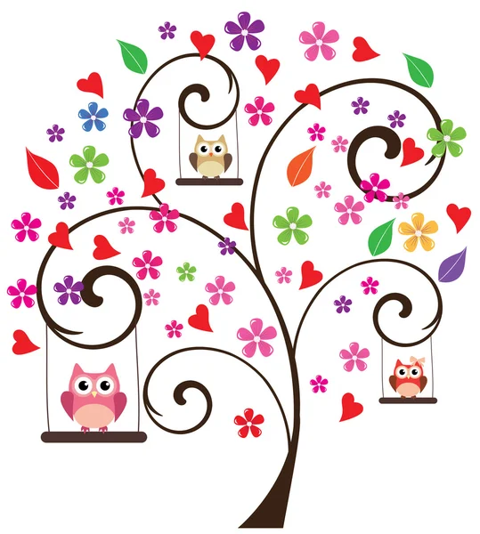 Owls in the tree — Stock Vector