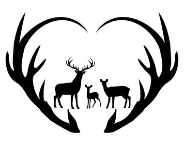 Bir sevgililer günü geyik boynuzları ve geyik ailesinin vektör çizimi.