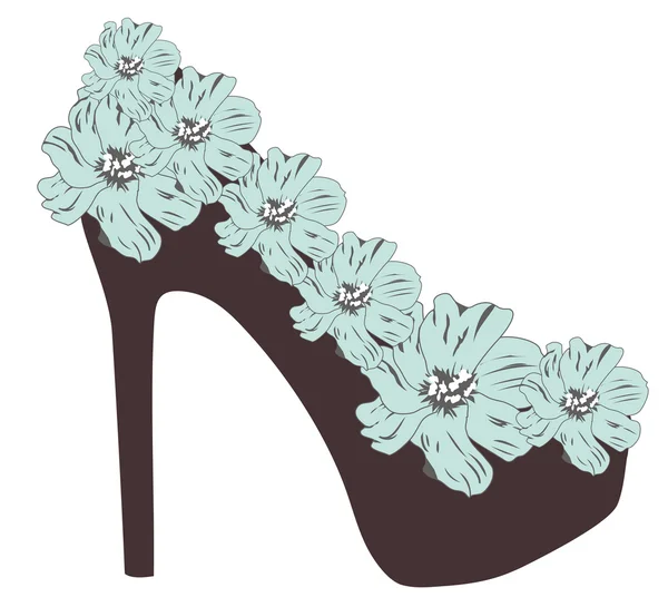 Sapato floral salto alto — Vetor de Stock