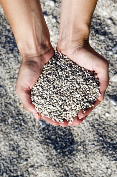 Pebbles in hands — Stock Photo, Image