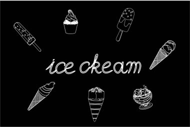 Siyah arka planda beyaz farklı dondurmalar..