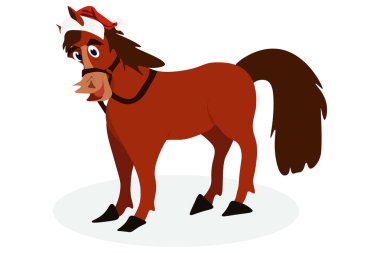 illustration with a horse. Funny vacation print design. Symbol of New Year 2026, inspirational greeting card template, funny home decoration poster