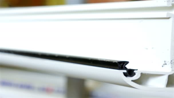 Dolly of PVC profiles, plastic windows manufacture — Stock Footage Dolly of PVC profiles, plastic windows manufacture Stock Footage