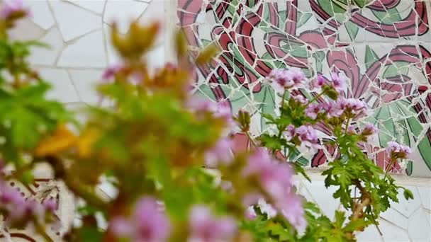 Доллі з керамічної плитки в парку Антонія Гауді Guell, Барселона, Іспанія — стокове відео
