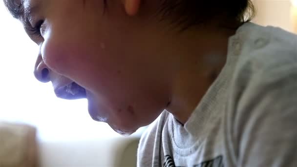 Маленький мальчик безутешно плачет — стоковое видео