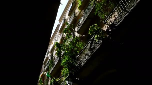 Barselona Gothic quarter binalarda düşük açılı çekim — Stok video