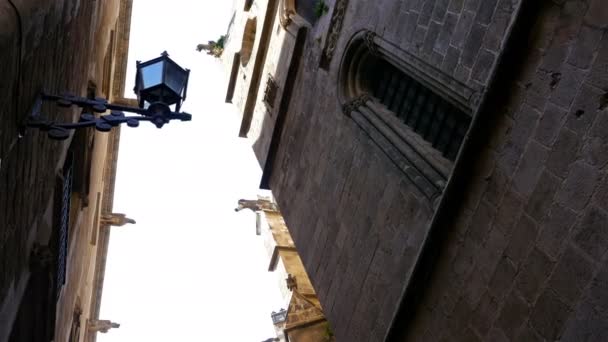 Foto de ángulo bajo de una catedral católica en el barrio gótico de Barcelona — Vídeo de stock